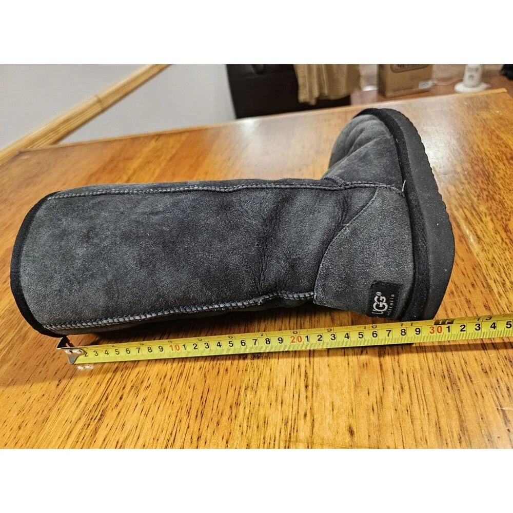 UGG Australia Boots Women's Classic Tall Boots Black Size 7 Leather Sheepskin - Picture 9 of 14